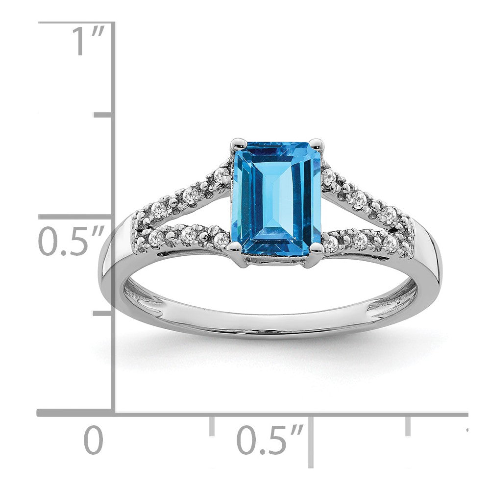 14k white gold emerald cut blue topaz and real diamond ring rm5985 bt 006 wa