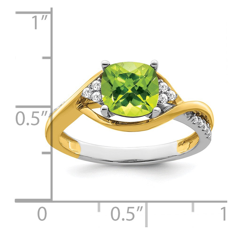 14k two tone gold cushion peridot and real diamond ring rm6039 pe 012 ywa