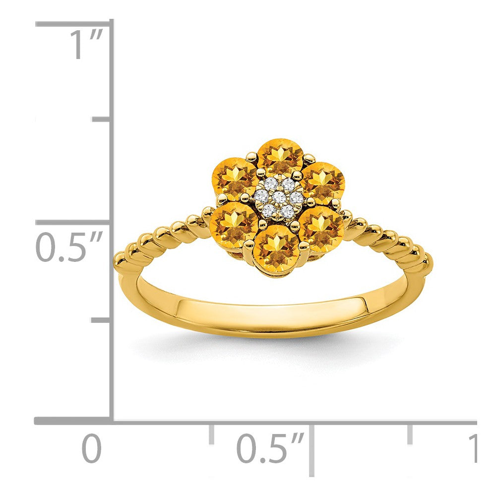 14k yellow gold citrine and real diamond floral ring rm7191 ci 003 ya