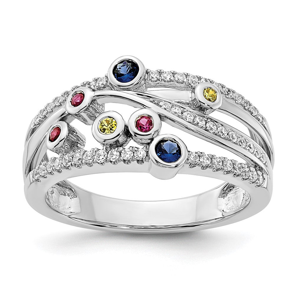 14k white gold polished multi gemstone real diamond orbit ring rm8413 rb 025 wa
