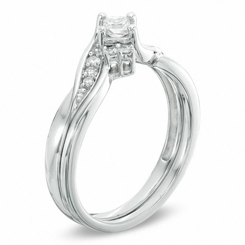 1/4 CT. T.W. Princess-Cut Diamond Bridal Engagement Ring Set in 14K White Gold