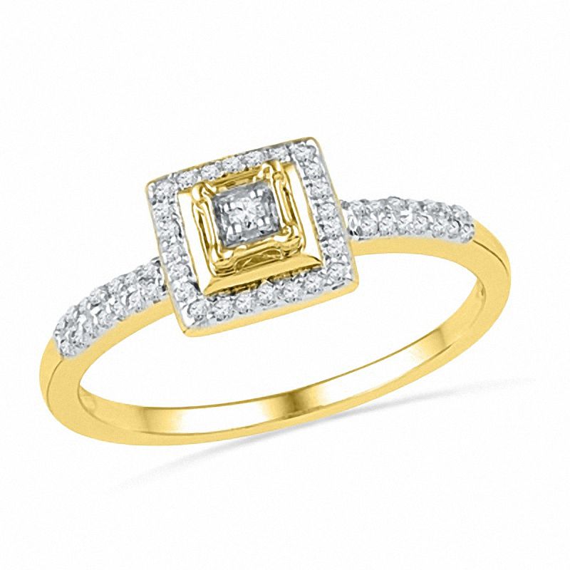 1/4 CT. Diamond Square Frame Bridal Engagement Set in 14K Yellow Gold