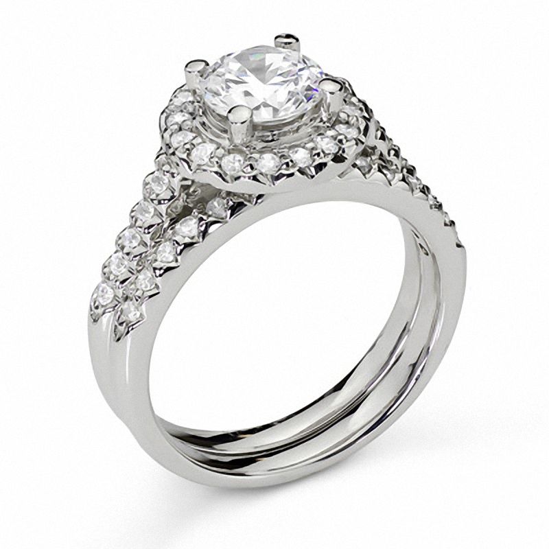 1.20 CT. Diamond Halo Bridal Engagement Ring Set 14K White Gold