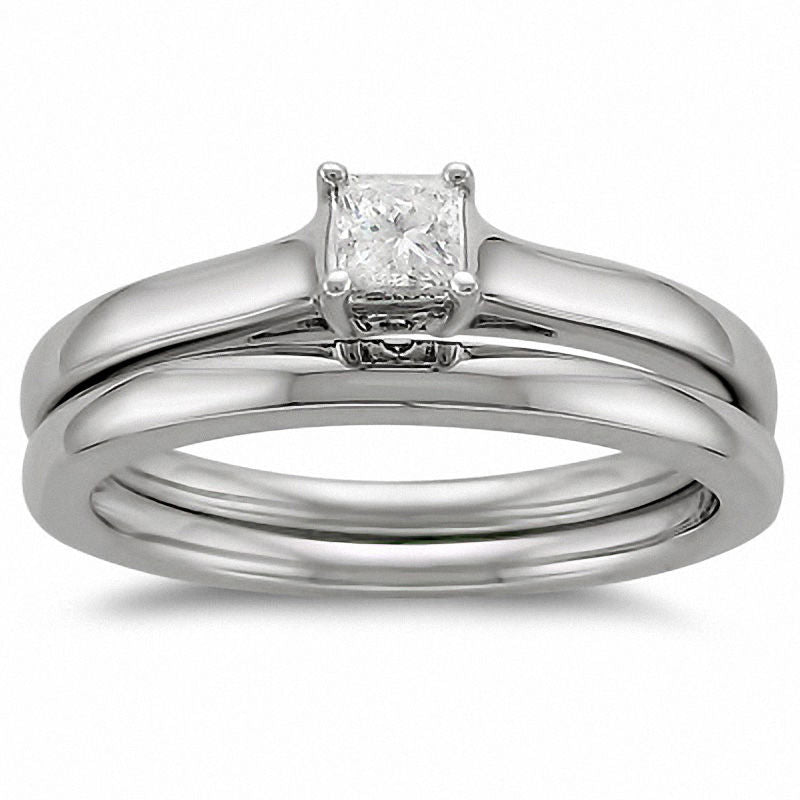 1/4 CT. T.W. Princess-Cut Diamond Solitaire Bridal Engagement Ring Set 14K White Gold