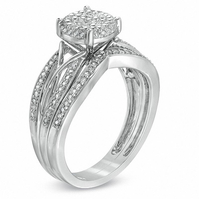 1/3 CT. T.W. Diamond Cluster Intertwined Bridal Engagement Ring Set in 14K White Gold