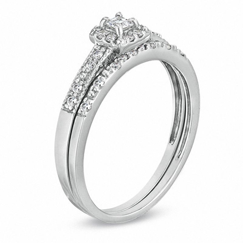 1/4 CT. Princess-Cut Diamond Halo Bridal Engagement Ring Set in Sterling Silver