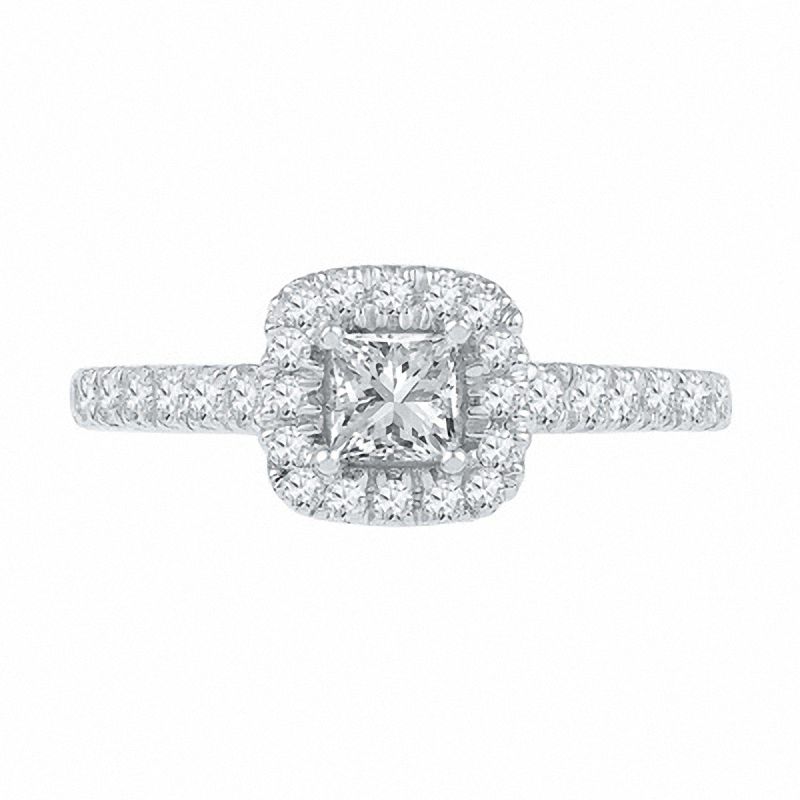 1-1/4 CT. Princess-Cut Diamond Halo Bridal Engagement Ring Set in 14K White Gold
