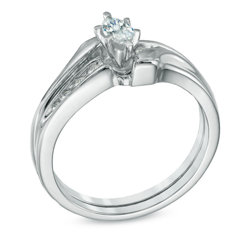 1/2 CT. Marquise Diamond Bypass Bridal Engagement Ring Set in 14K White Gold