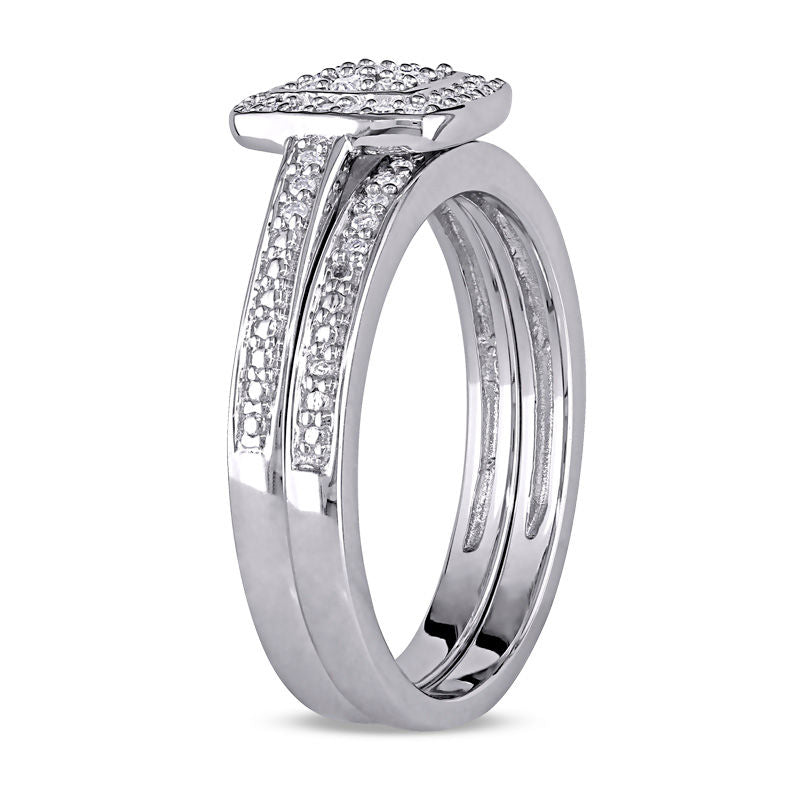 1/4 CT. T.W. Diamond Square Cluster Bridal Engagement Ring Set in Sterling Silver