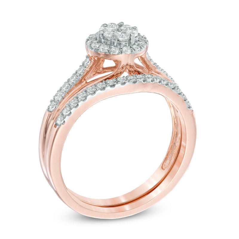 1/2 CT. T.W. Diamond Cluster Frame Bridal Set in 14K Rose Gold