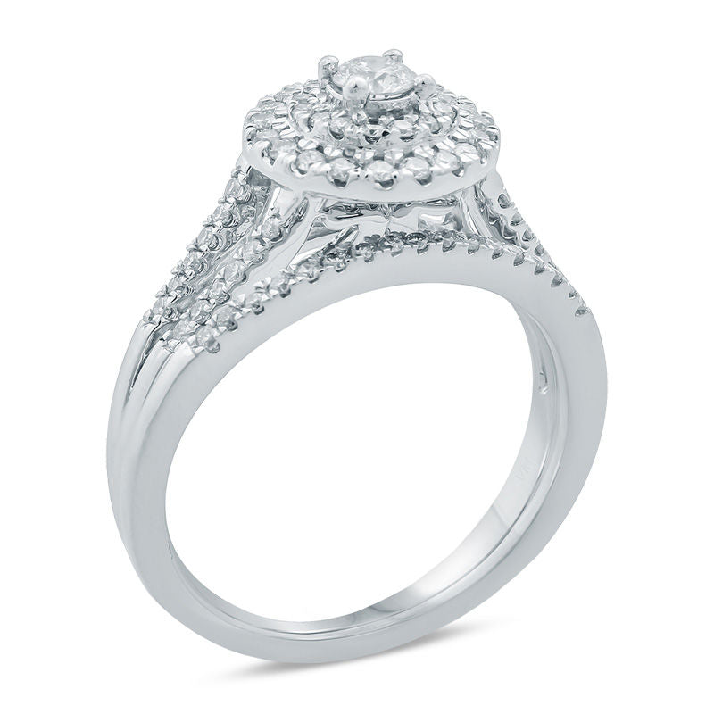 1/2 CT. T.W. Diamond Double Halo Bridal Engagement Ring Set in 14K White Gold