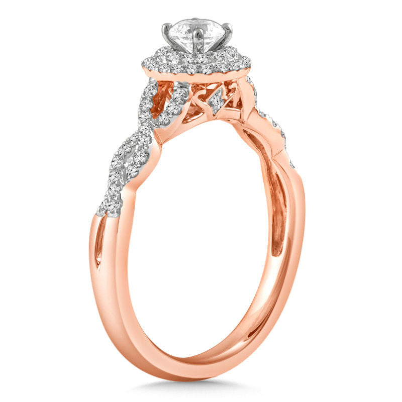 1/2 CT. T.W. Diamond Frame Twist Engagement Ring in 14K Rose Gold