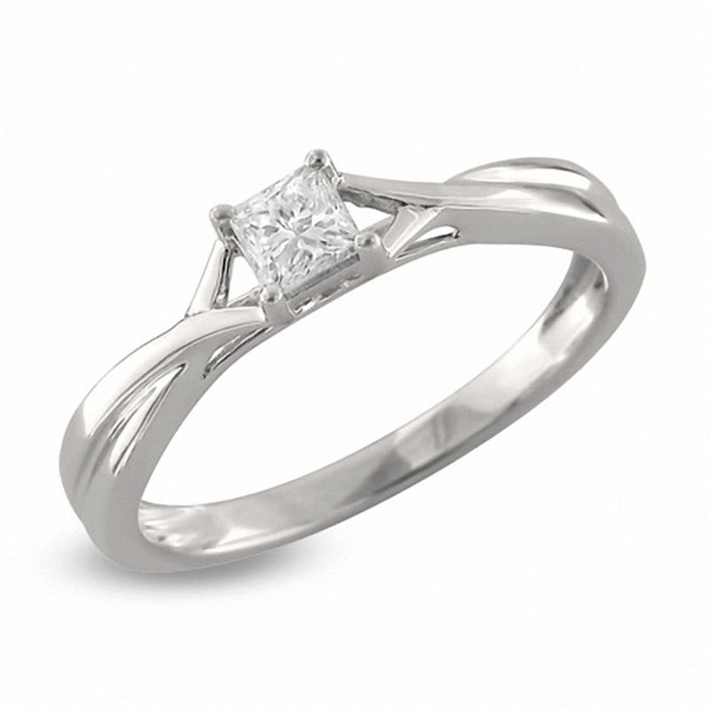 1/4 CT. Princess-Cut Diamond Solitaire Twist Shank Engagement Ring in 14K White Gold