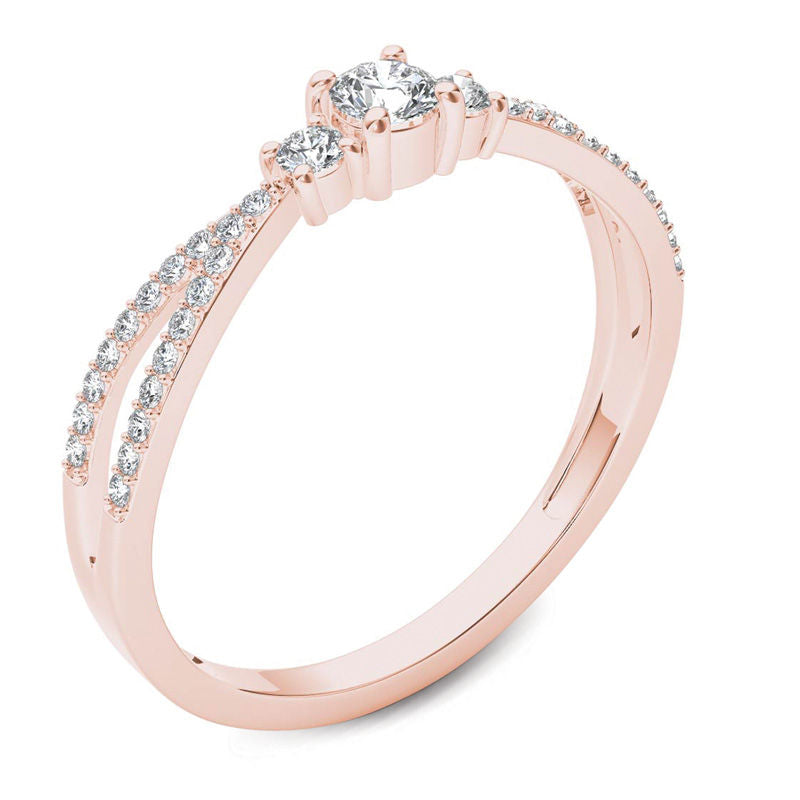 1/4 CT. T.W. Diamond Three Stone Split Shank Engagement Ring in 14K Rose Gold