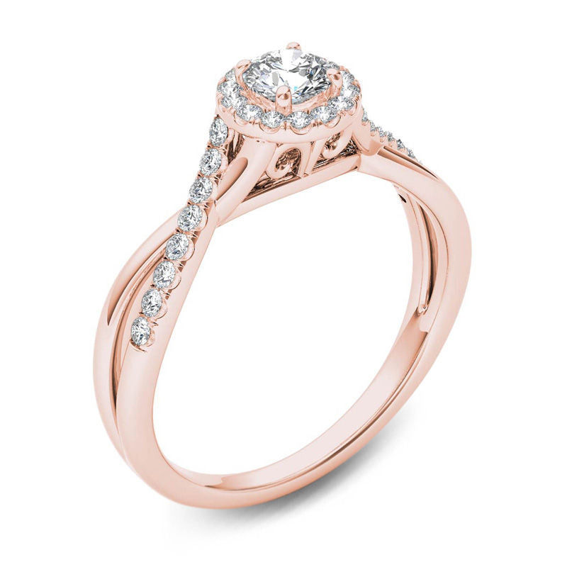 1/2 CT. T.W. Diamond Frame Twist Engagement Ring in 14K Rose Gold
