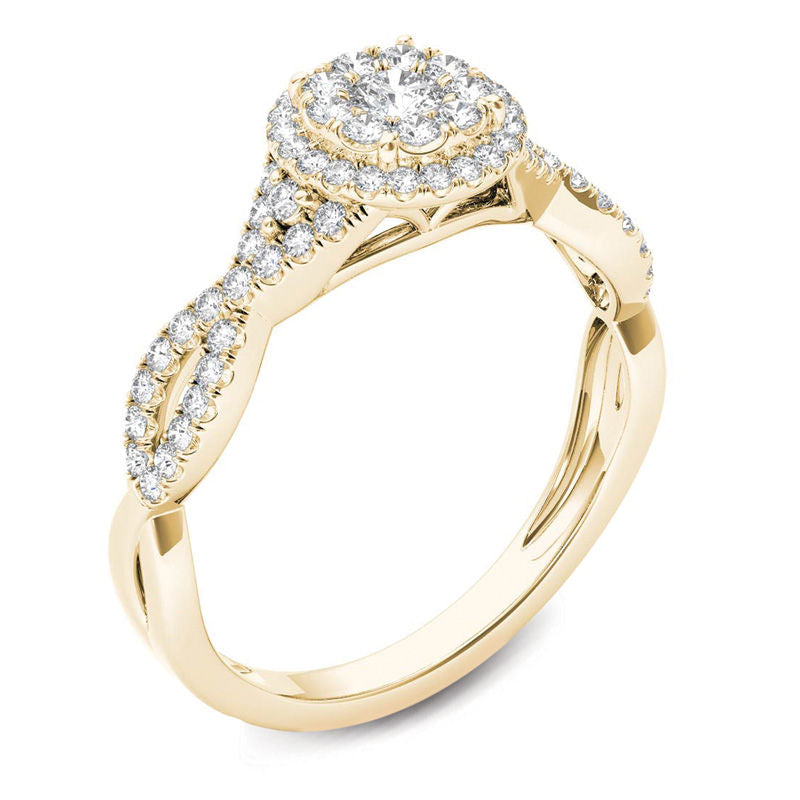 1/2 CT. T.W. Diamond Double Frame Crossover Engagement Ring in 14K Gold