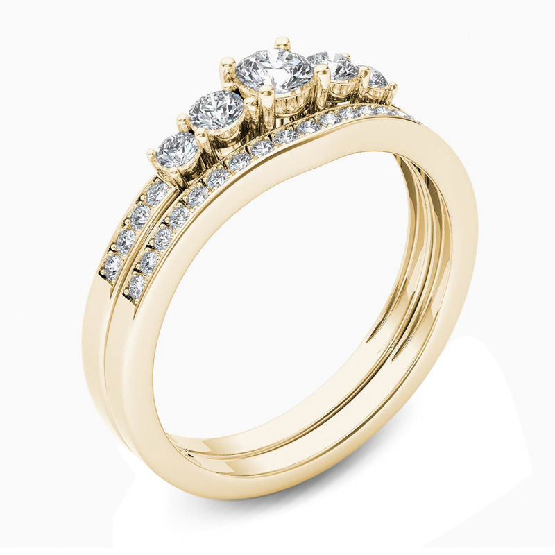 1/2 CT. T.W. Diamond Five Stone Bridal Engagement Ring Set in 14K Gold