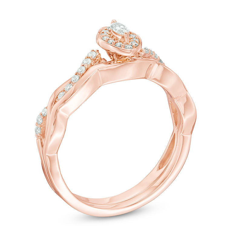 1/4 CT. T.W. Marquise Diamond Frame Twist Bridal Engagement Ring Set in 14K Rose Gold