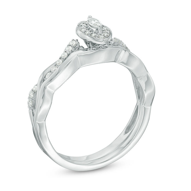 1/4 CT. T.W. Marquise Diamond Frame Twist Bridal Engagement Ring Set in 14K White Gold