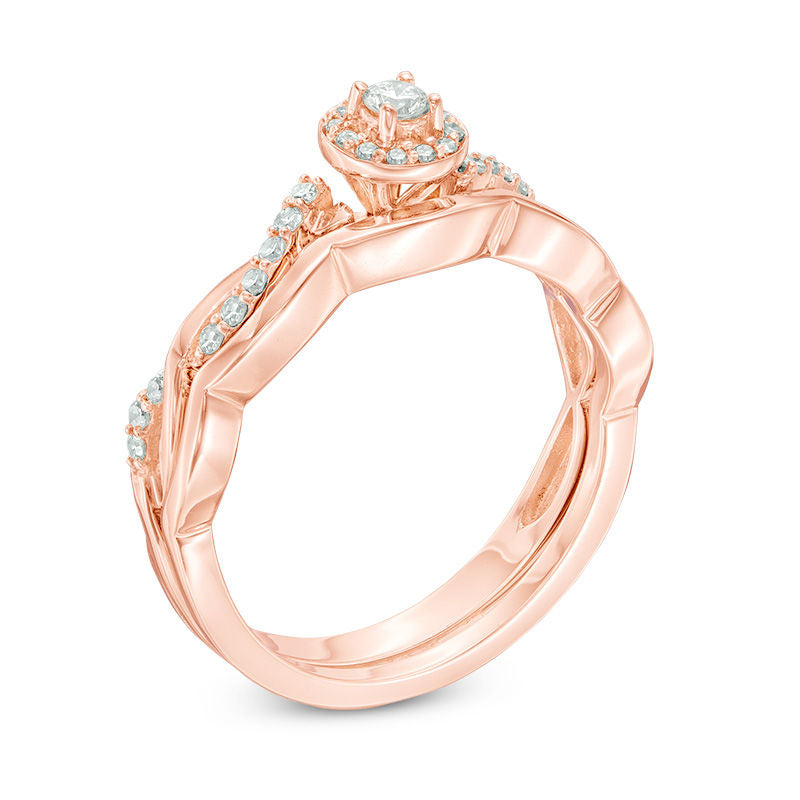 1/4 CT. T.W. Diamond Frame Twist Bridal Engagement Ring Set in 14K Rose Gold