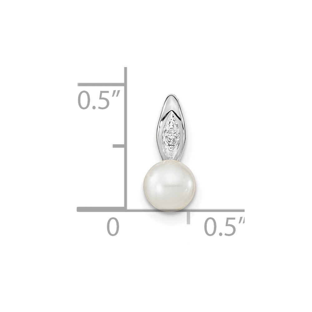 14k White Gold Genuine FW Cultured Pearl Diamond Pendant