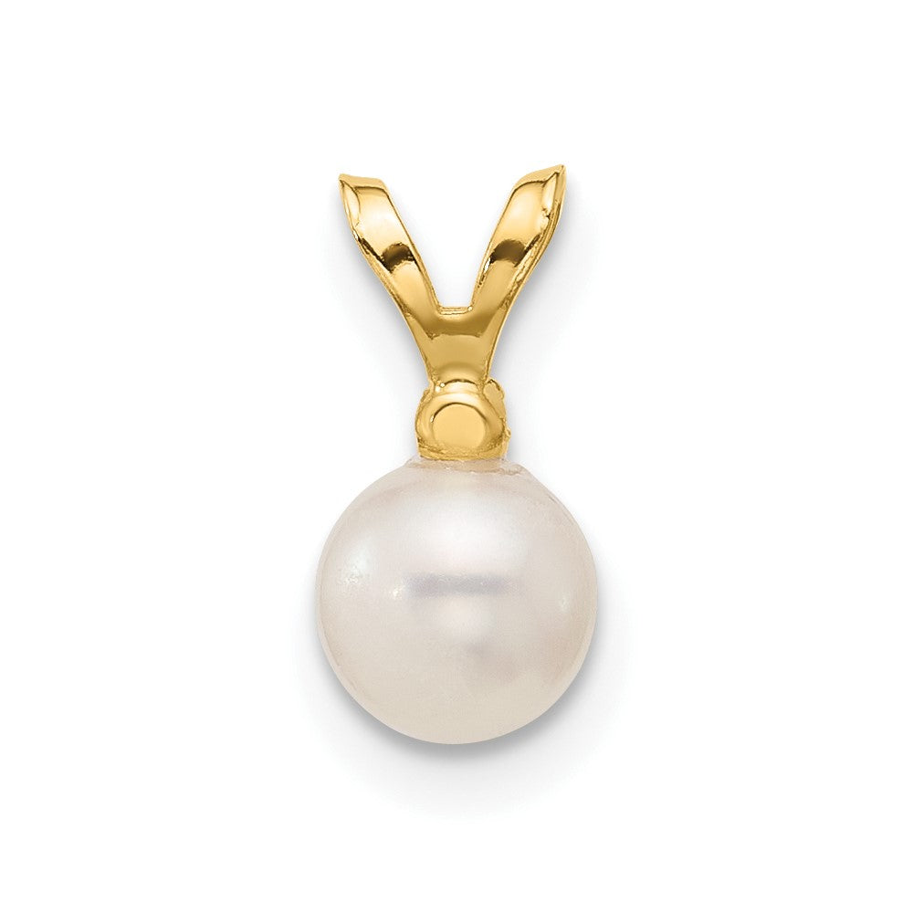 14k 5 6mm Round White Freshwater Cultured Pearl Diamond Pendant