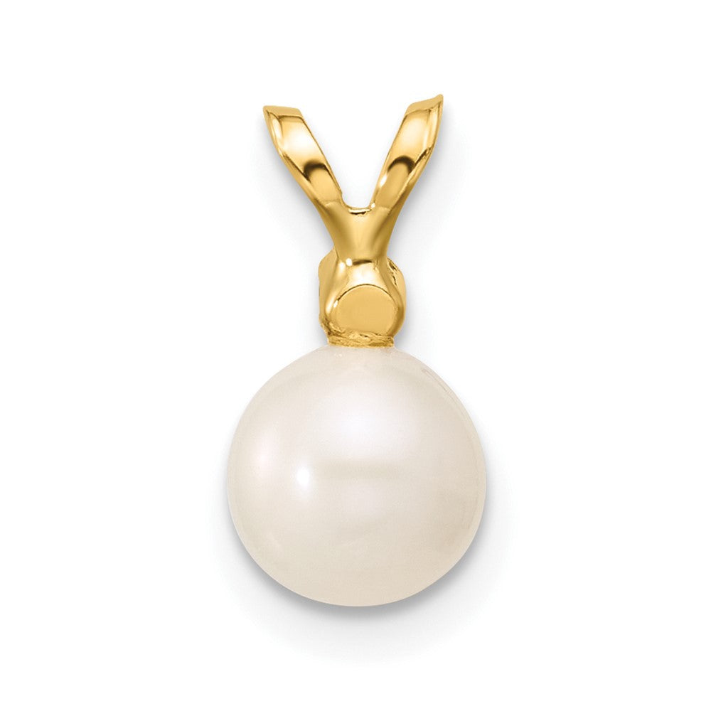 14k 6 7mm Round White Freshwater Cultured Pearl Diamond Pendant