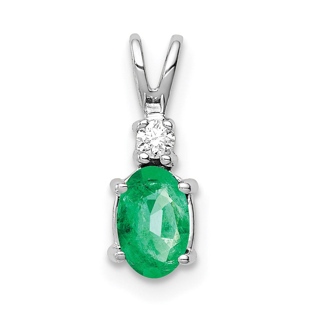 14k white gold 6x4mm oval emerald a real diamond pendant xp1003e a