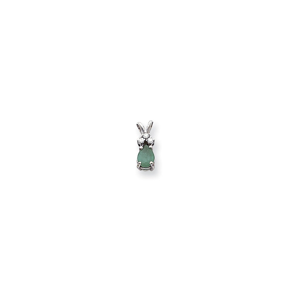 14k white gold 7x5mm pear emerald aaa real diamond pendant xp1013e aaa