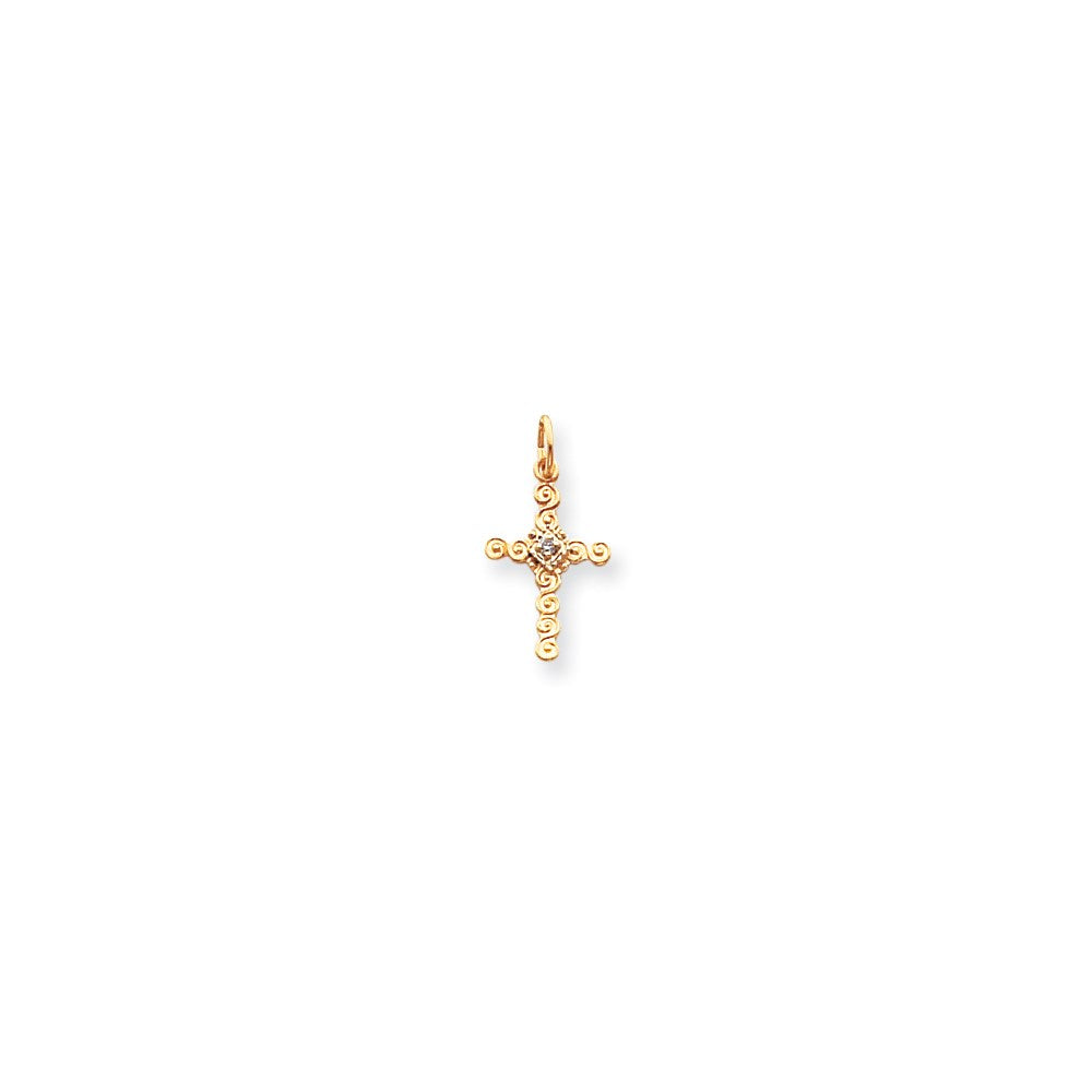 14k yellow gold small aa real diamond cross charm xp101aa