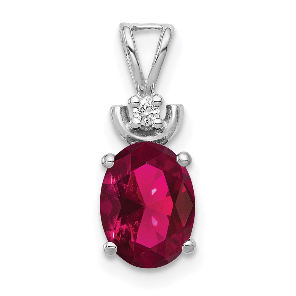 14k white gold 8x6mm oval created ruby vs real diamond pendant xp1658cr vs