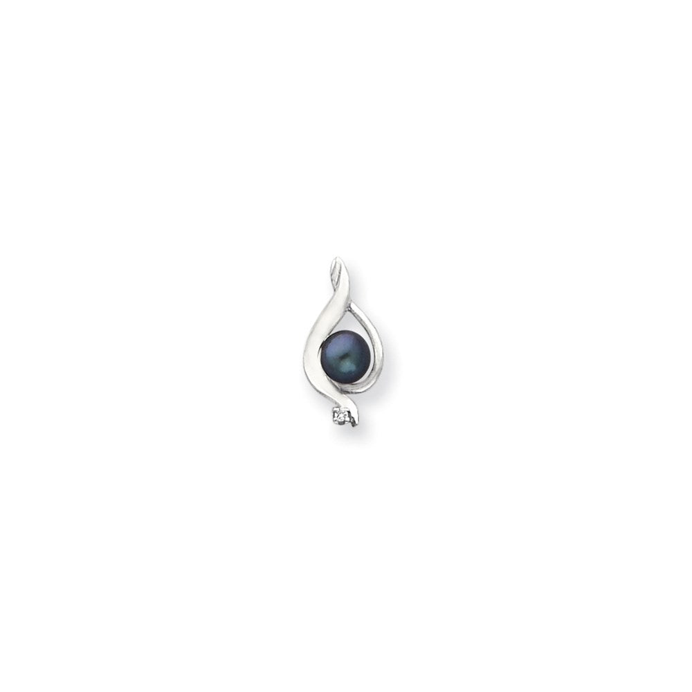 14k white gold 5 5mm black fw cultured pearl aaa real diamond pendant xp1735bp aaa
