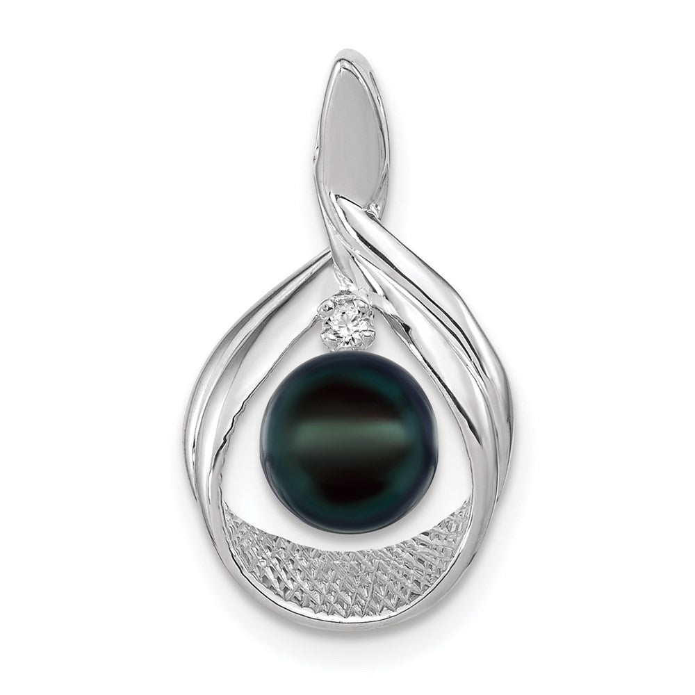 14k white gold 7mm black fw cultured pearl aa real diamond pendant xp1743bp aa