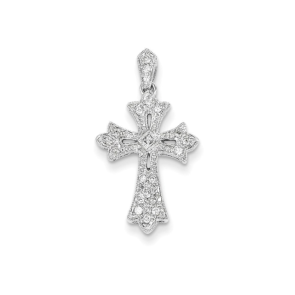 14k white gold fleur de lis real diamond cross pendant xp175aa