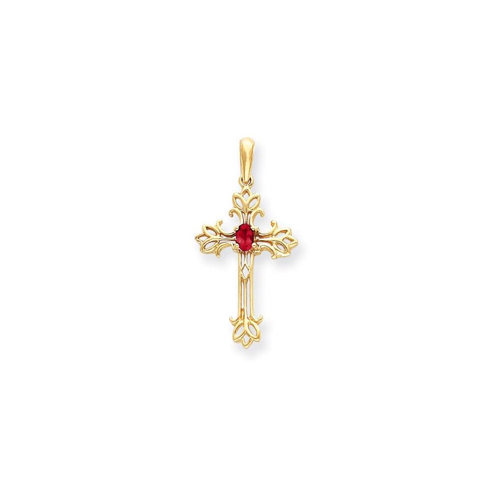 14k yellow gold 5x3mm oval ruby cross pendant xp1775r