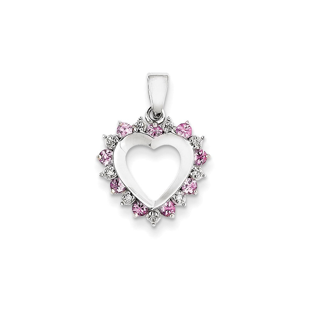 14k white gold real diamond and pink sapphire heart pendant xp2357sp aa