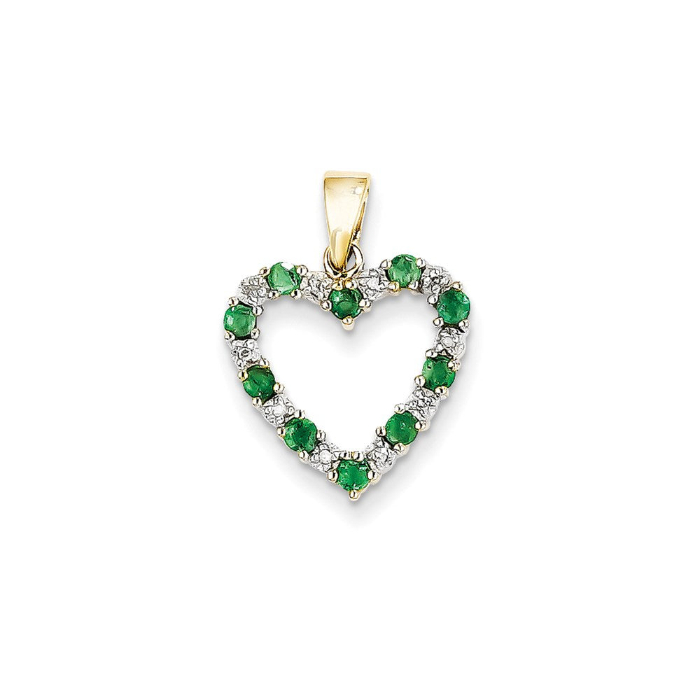 14k yellow gold real diamond and emerald heart pendant xp2362e aa