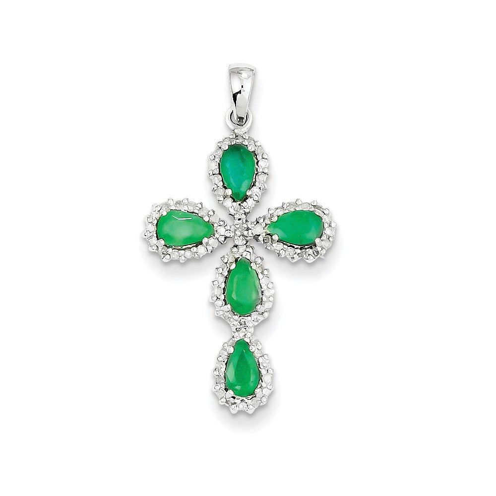 14k white gold real diamond emerald cross pendant xp2408e a