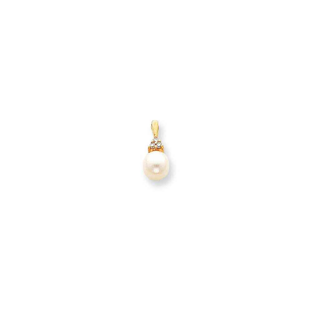 14k yellow gold 7mm fw cultured pearl aaa real diamond pendant xp248pl aaa