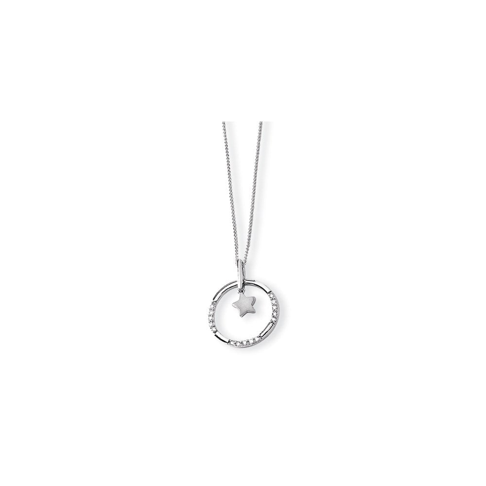 14k white gold real diamond star in circle pendant with 18 chain xp2747aa
