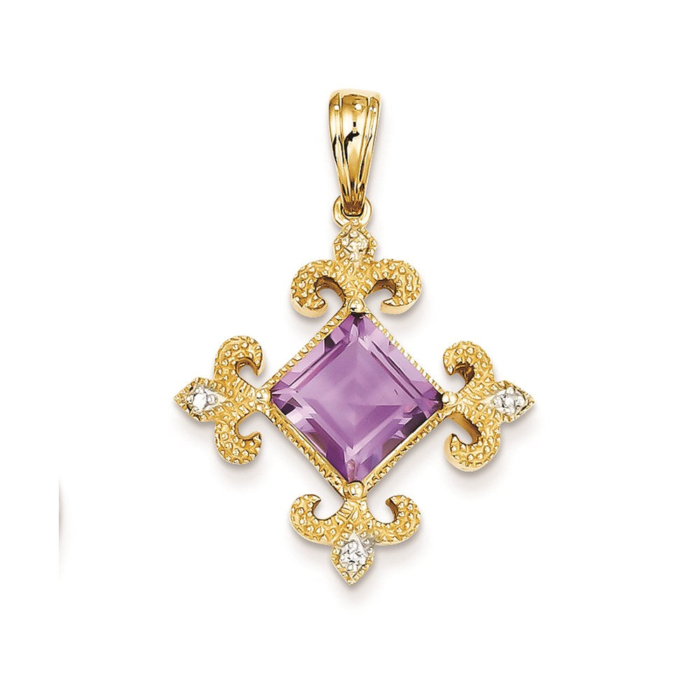 14k yellow gold amethyst real diamond pendant xp2830am a