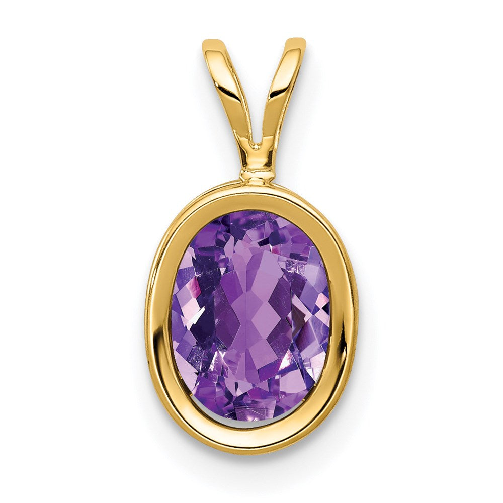 14k yellow gold 8x6mm oval amethyst checker bezel pendant xp309ac