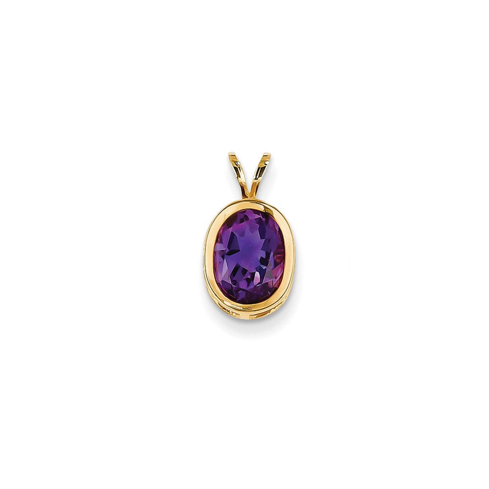 14k yellow gold 9x7mm oval amethyst checker bezel pendant xp310ac