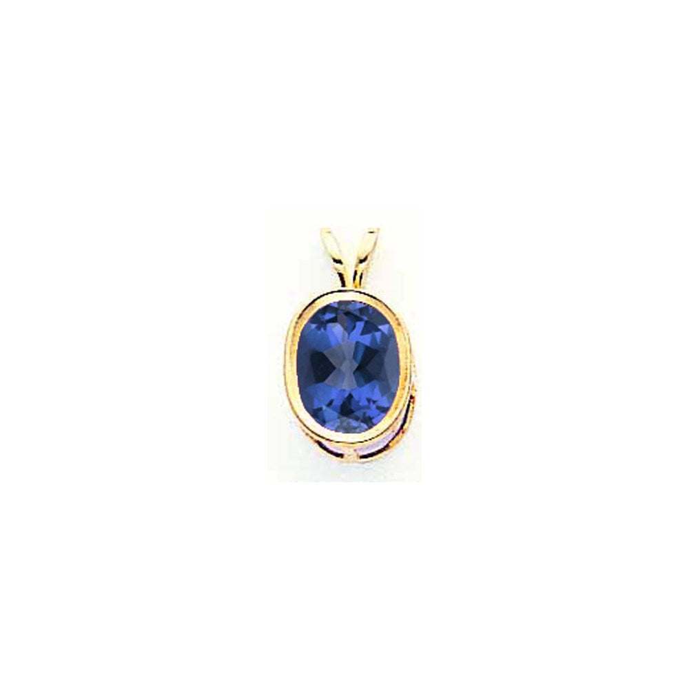14k yellow gold 9x7mm oval sapphire bezel pendant xp310s
