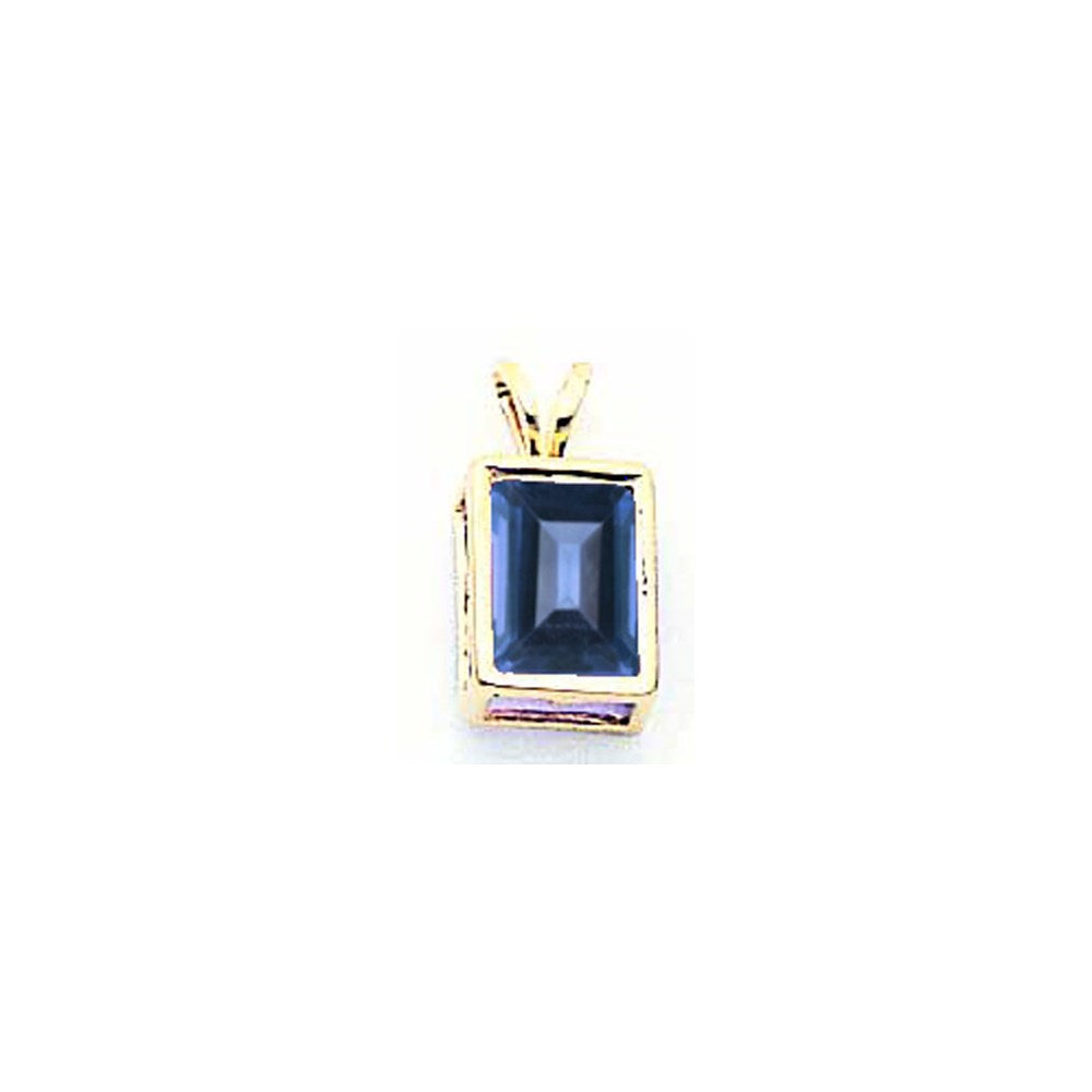 14k yellow gold 8x6mm emerald cut sapphire bezel pendant xp315s