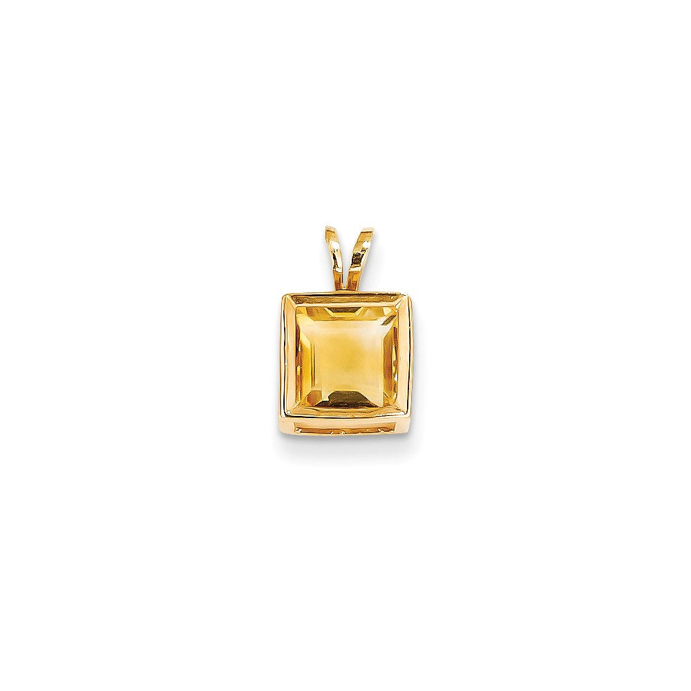 14k yellow gold 7mm princess cut citrine bezel pendant xp317ci