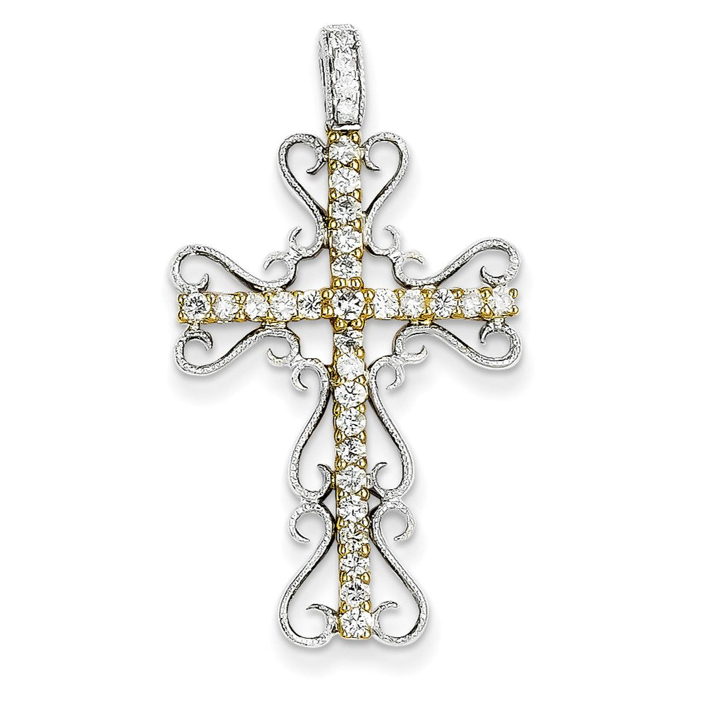 14k two tone gold real diamond filigree cross pendant xp3302aa
