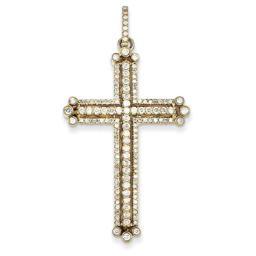 14k yellow gold real diamond budded cross pendant xp3307aa