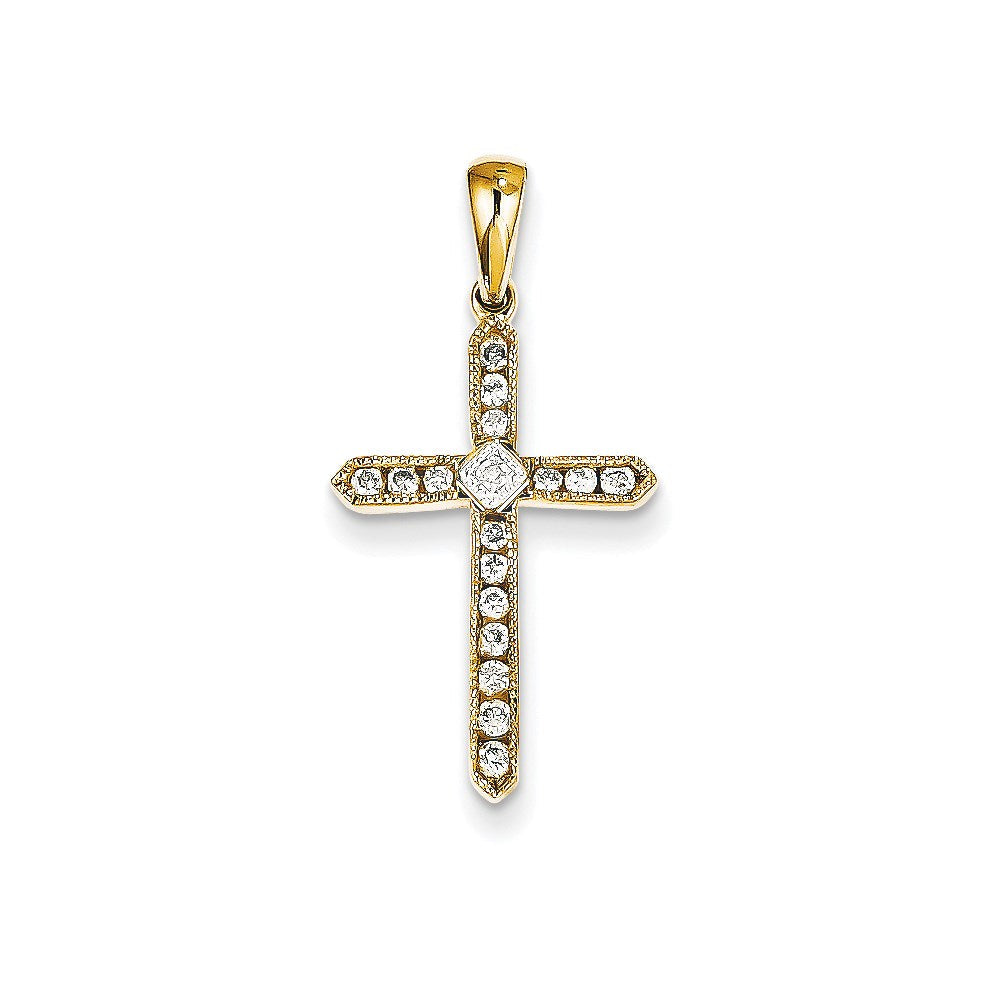 14k yellow gold real diamond cross pendant xp3389aa