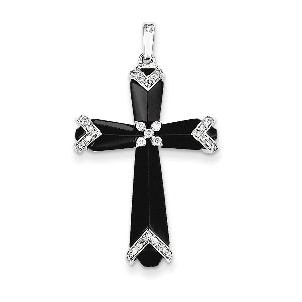 14k white gold black onyx real diamond cross pendant xp3705aa
